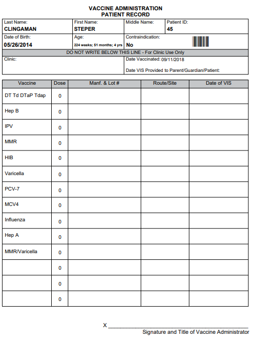 Example Immunization Signature Form (Page 2) for Indiana