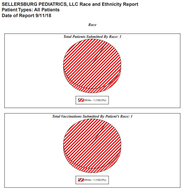 Example first page of a Monthly Status by Race & Facility report for Indiana